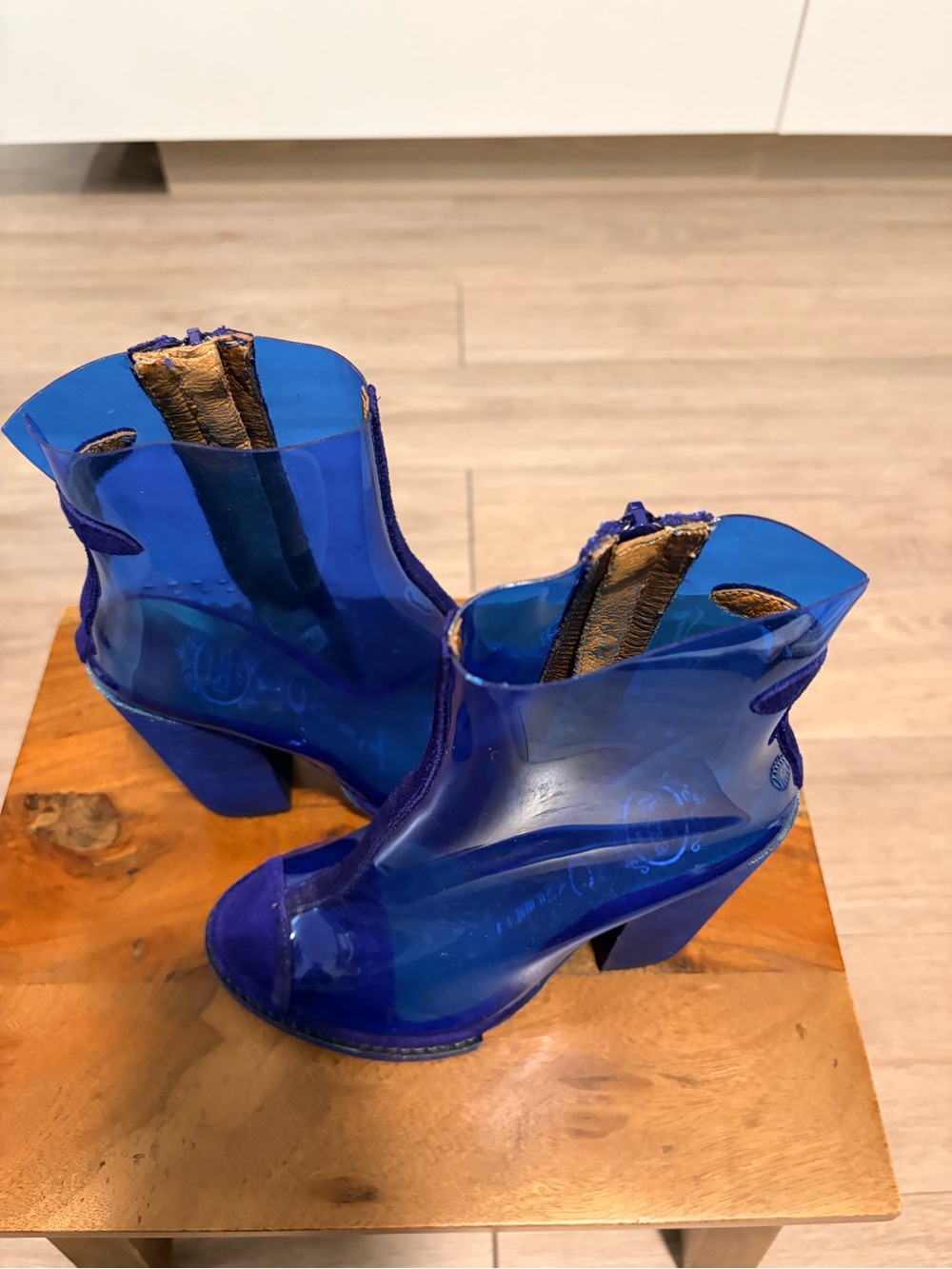 Jeffrey Campbell Blue Transparent Block Heel Ankle Boots - Picture 5 of 15